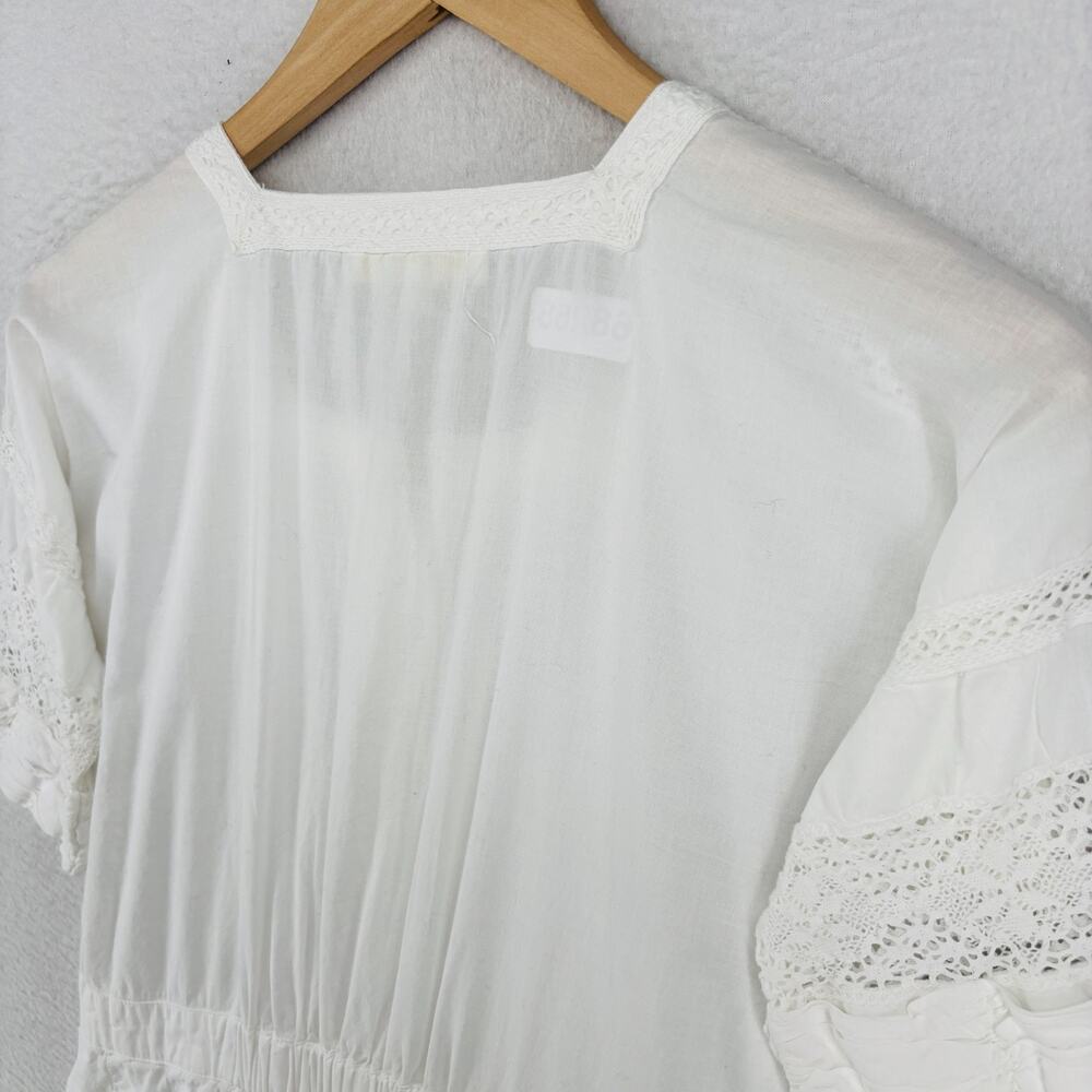 LOVESHACKFANCY Dress Petite Edie Voile Pintuck Lace Trim Cover Up Cotton White - Picture 8 of 14
